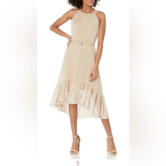 Tommy Hilfiger Dresses & Skirts - Tommy Hilfiger Women's High Low Tan Cream Flowy Halter Dress Size 6 NWD FLAW